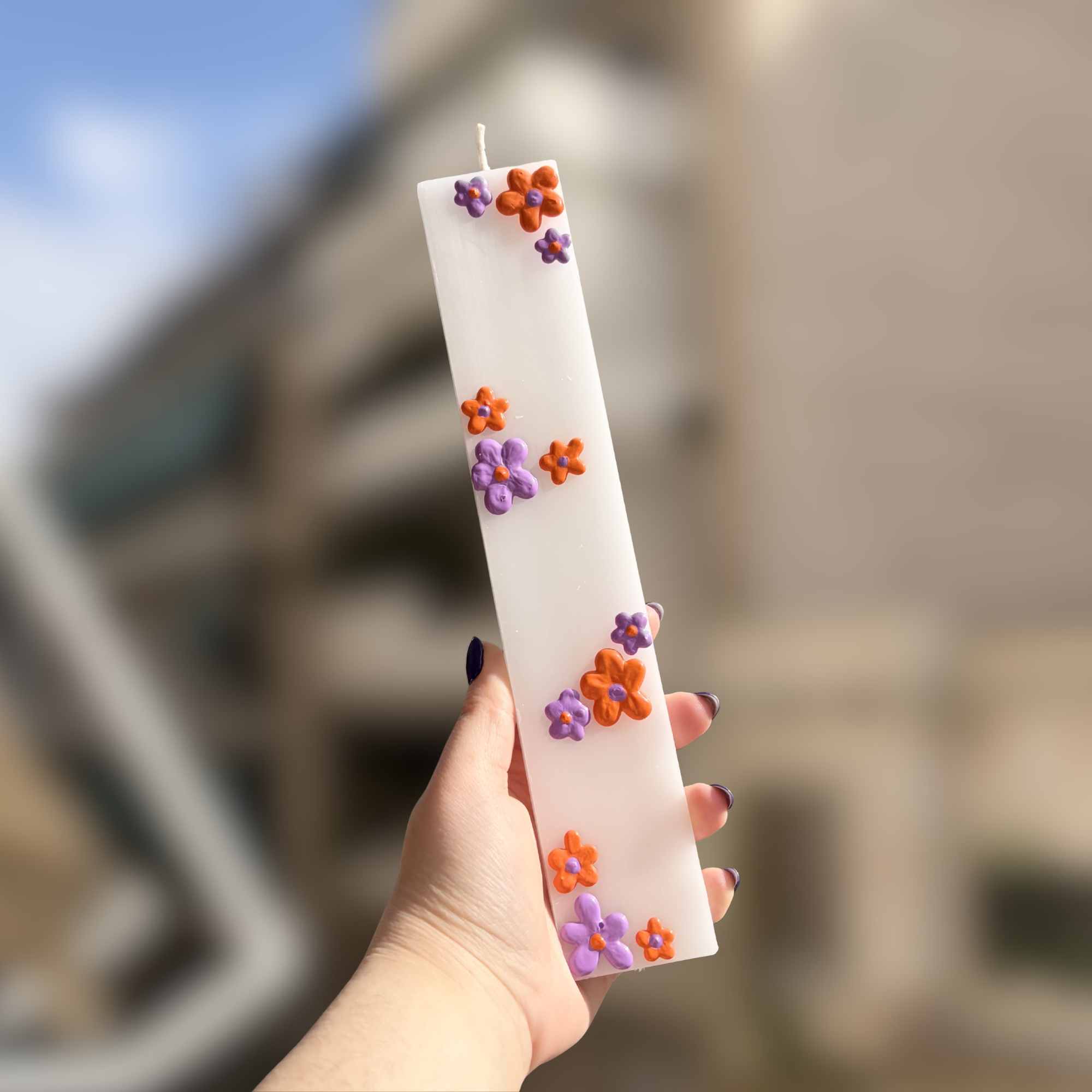 Λαμπάδα - Purple & Orange Flowers