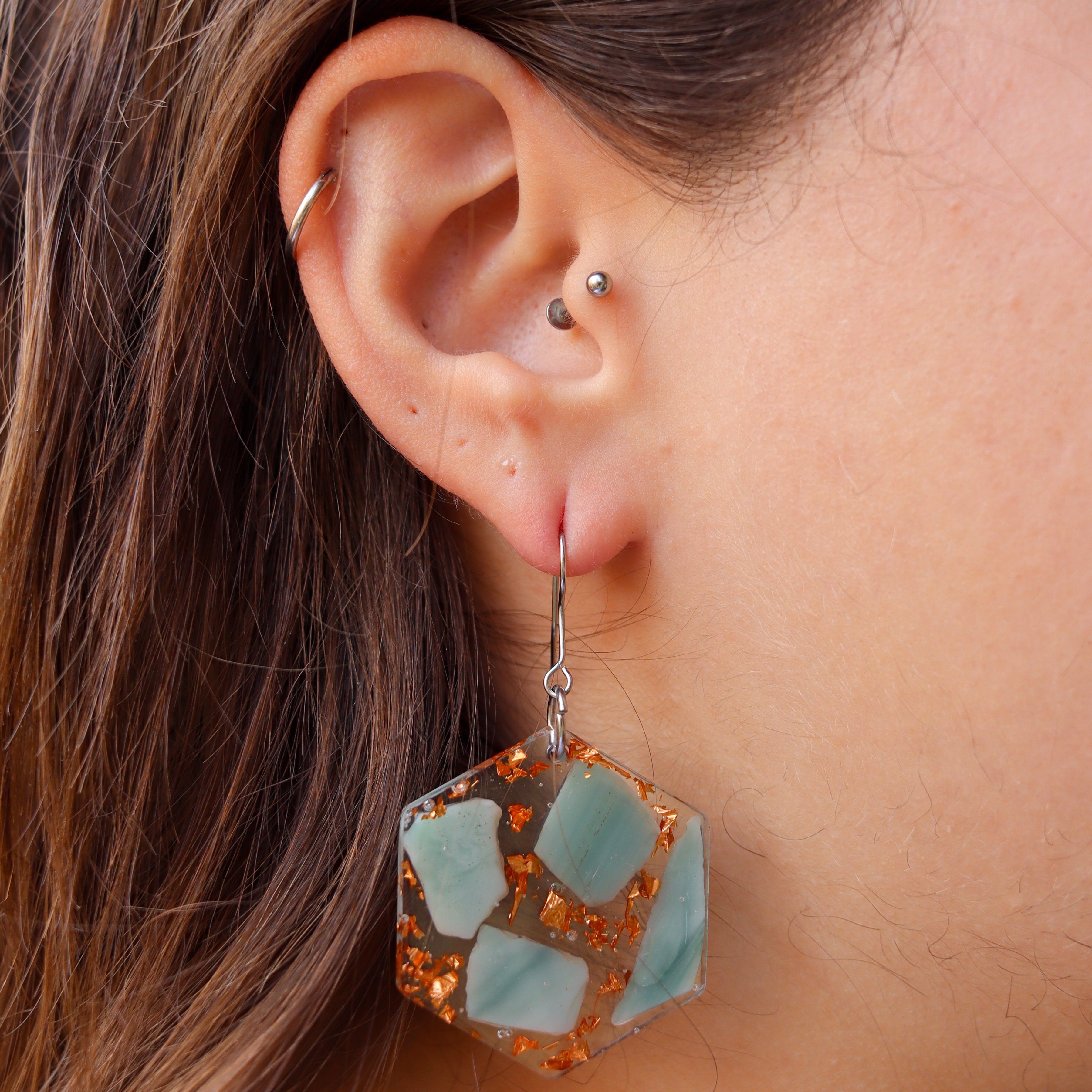 Earrings - Teal & Orange
